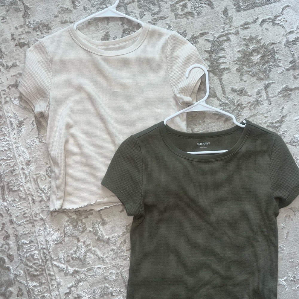 Old Navy Cream and Green Short Sleeve Tees